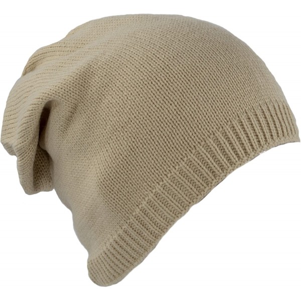 Skullies & Beanies Double Layer Slouchy Mens Beanie Hat- Solid Color Knit- Slouch Style Skull Cap - Oatmeal - C6186DWUQ9I $8.20