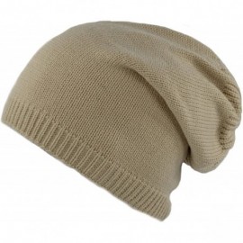 Skullies & Beanies Double Layer Slouchy Mens Beanie Hat- Solid Color Knit- Slouch Style Skull Cap - Oatmeal - C6186DWUQ9I $8.20