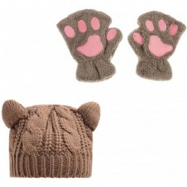 Skullies & Beanies Women's Cat Ear Crochet Braided Knit Caps Gloves - Khaki - C3187X36XNK $18.31