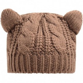 Skullies & Beanies Women's Cat Ear Crochet Braided Knit Caps Gloves - Khaki - C3187X36XNK $11.89