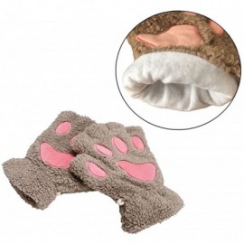 Skullies & Beanies Women's Cat Ear Crochet Braided Knit Caps Gloves - Khaki - C3187X36XNK $11.89