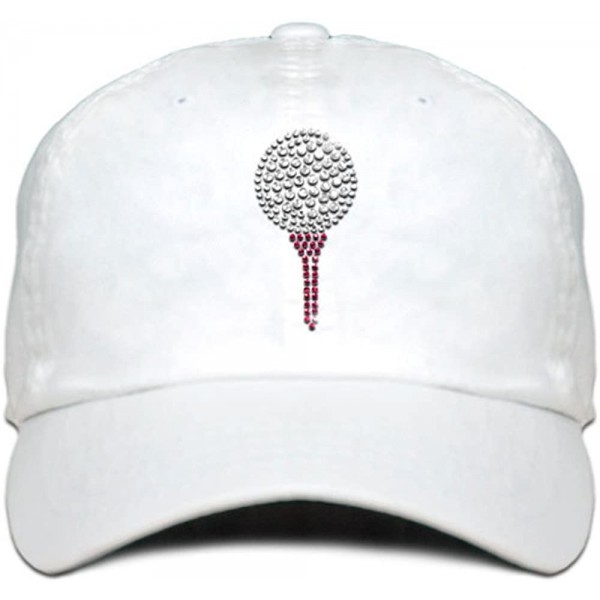 Baseball Caps Ladies Cap with Bling Rhinestone Design of Golf Ball and Tee - White - CY182WZUMO5 $28.17