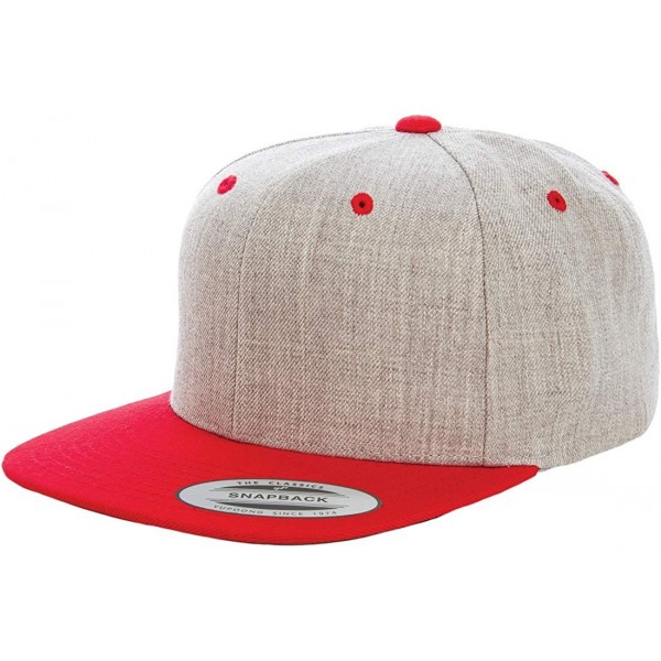 Baseball Caps Yupoong Premium Classic Snapback Hat - Flat Brim- Adjustable Ballcap w/Hat Liner - Heather/Red - C918GYZK0CU $1...