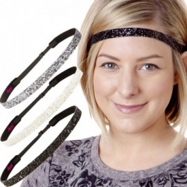 Headbands Women's Adjustable NO SLIP Bling Glitter Headband Mixed Pack (Black/White/Gunmetal) - CA11MPN8IGF $15.28