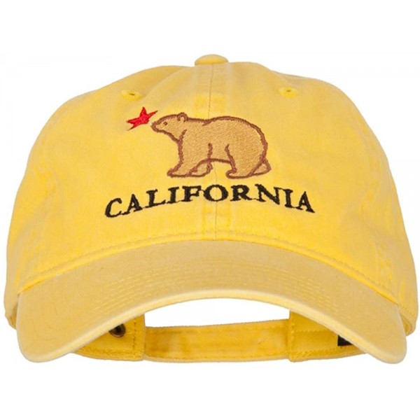 Baseball Caps California with Bear Embroidered Washed Cap - Bright Yellow - CZ18A8IYCGH $20.44