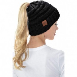 Skullies & Beanies Ponytail Beanie Hat for Women- High Messy Warm Stretch Cable Knit Winter Ponytail Beanie Skull Cap - CY18Z...