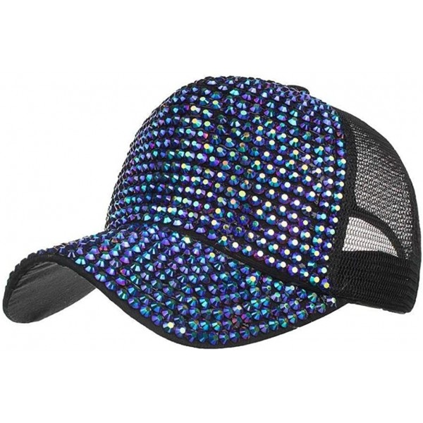 Bucket Hats Women's Fashion Bling Rhinestone Studded Tennis Baseball Cap Casual Sun Hat - Blue - CR18G396KOT $11.99