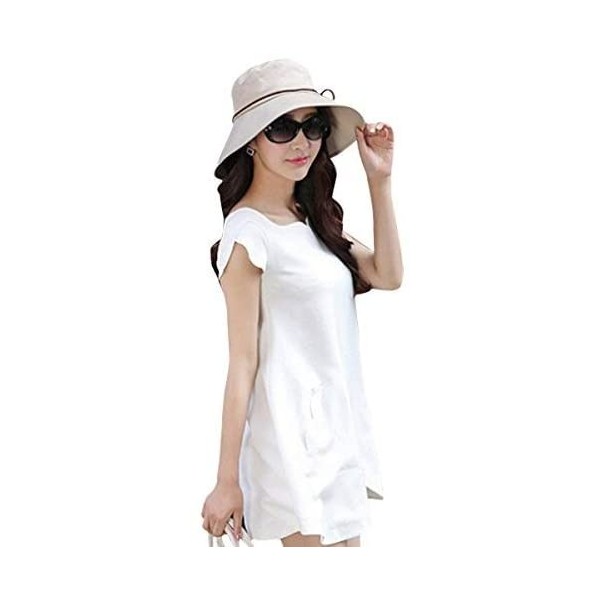 Sun Hats Women Anti-UV Sunhat Summer Foldable Bowknot Sunshade Hat Bucket Hat - Khaki - CK12GIKJCCJ $19.32
