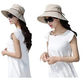 Sun Hats Women Anti-UV Sunhat Summer Foldable Bowknot Sunshade Hat Bucket Hat - Khaki - CK12GIKJCCJ $19.32