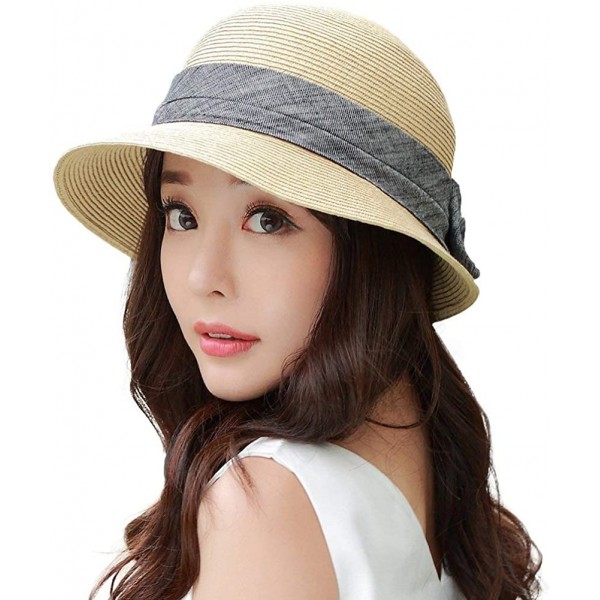 Sun Hats Womens UPF50 Foldable Summer Sun Beach Straw Hats Accessories Wide Brim - 89316_beige - CG17XXKRC2N $14.34