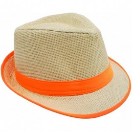 Fedoras Stylish Gangster Fedora Hat w/Band & Rim LINE Trilby Panama Classic Vintage Straw Headwear - Orange - C2180XOXG04 $26.02