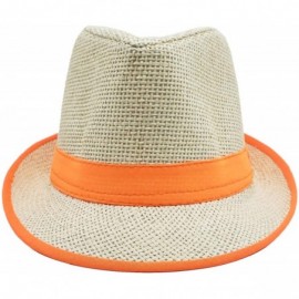 Fedoras Stylish Gangster Fedora Hat w/Band & Rim LINE Trilby Panama Classic Vintage Straw Headwear - Orange - C2180XOXG04 $12.67
