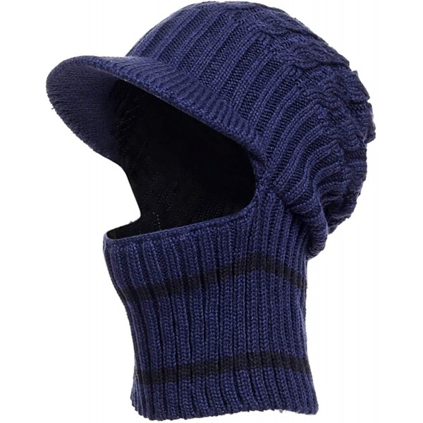 Skullies & Beanies Winter Visor Knit Hat Warm Beanie for Men Fleece Lined Skull Cap B321 - Navy - C418YZQNGSD $12.48