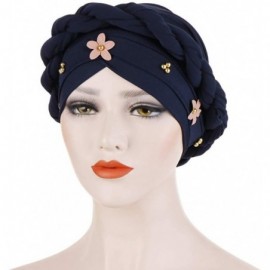 Skullies & Beanies Muslim Hat Pleated Twist Turbans for Women African Printing India Chemo Cap Flower Headwrap - Navy - C818W...