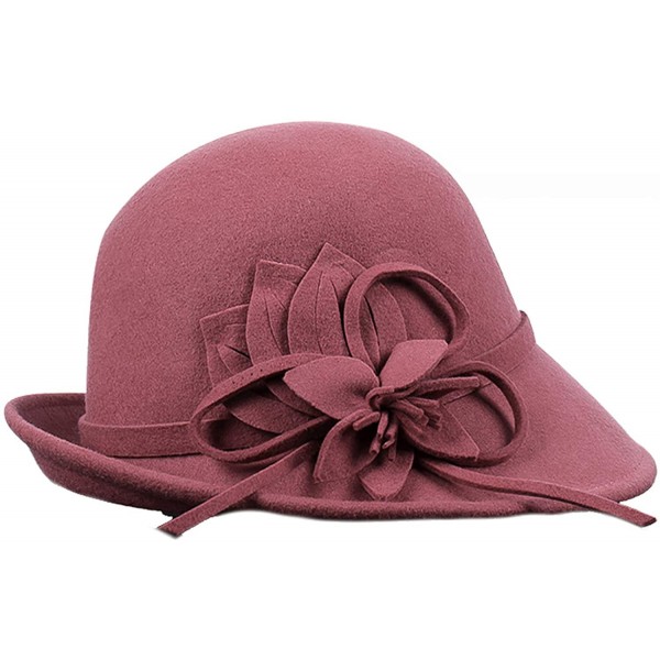 Fedoras Women's Floral Trimmed Wool Blend Cloche Winter Hat - Model B - Pink - CO188TM4AMN $31.14