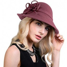 Fedoras Women's Floral Trimmed Wool Blend Cloche Winter Hat - Model B - Pink - CO188TM4AMN $31.14