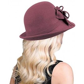Fedoras Women's Floral Trimmed Wool Blend Cloche Winter Hat - Model B - Pink - CO188TM4AMN $31.14
