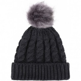Skullies & Beanies Winter Hand Knit Beanie Hat with Faux Fur Pompom - Heather Grey W/ Grey Pom Pom - CZ12MADED5F $15.10