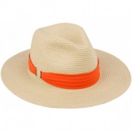 Fedoras Classic Braided Paper Straw Style Fedora with Unique Rippled Belt Band - Orange - CP12GFJDY1X $14.61