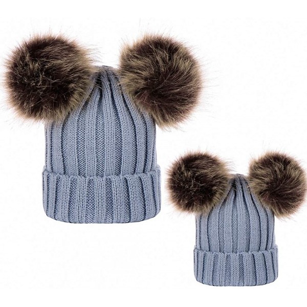 Skullies & Beanies 2PCS Mother&Baby Hat Parent-Child Hat Family Matching Cap Winter Warmer Knit Wool Beanie Ski Cap - Grey - ...