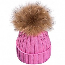Skullies & Beanies Womens Girls Warm Winter Raccoon Fur Pom Pom Ball Knit Beanie Skull Hat - Pink - CF1895RTK9G $10.89