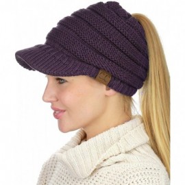 Skullies & Beanies BeanieTail Warm Knit Messy High Bun Ponytail Visor Beanie Cap- Dark Purple - C218GRWMA6I $15.78