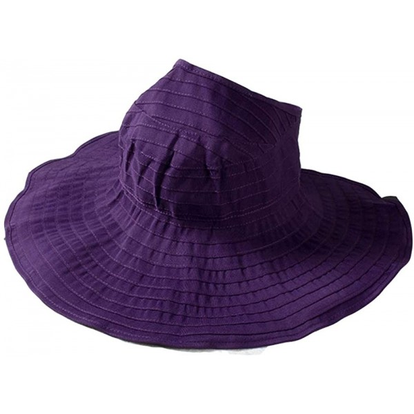 Sun Hats Women Wide Brim Sun Hats Foldable Summer Beach UV Protection Caps with Neck Cord - Purple - CO18RCZ8M4S $15.82