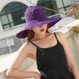 Sun Hats Women Wide Brim Sun Hats Foldable Summer Beach UV Protection Caps with Neck Cord - Purple - CO18RCZ8M4S $15.82