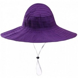 Sun Hats Women Wide Brim Sun Hats Foldable Summer Beach UV Protection Caps with Neck Cord - Purple - CO18RCZ8M4S $15.82