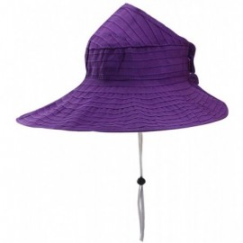 Sun Hats Women Wide Brim Sun Hats Foldable Summer Beach UV Protection Caps with Neck Cord - Purple - CO18RCZ8M4S $15.82