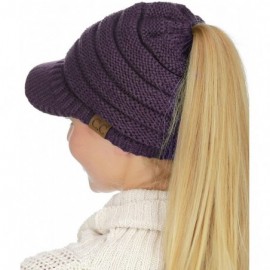 Skullies & Beanies BeanieTail Warm Knit Messy High Bun Ponytail Visor Beanie Cap- Dark Purple - C218GRWMA6I $15.78