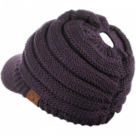Skullies & Beanies BeanieTail Warm Knit Messy High Bun Ponytail Visor Beanie Cap- Dark Purple - C218GRWMA6I $15.78