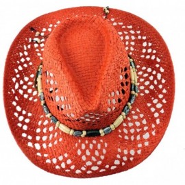 Cowboy Hats Silver Fever Ombre Woven Straw Cowboy Hat with Cut-Outs-Beads- Chin Strap - Red- Beaded - CK184XL8EM2 $17.12