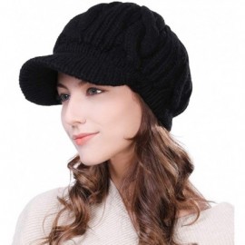 Newsboy Caps Wool Knitted Visor Beanie Winter Hat for Women Newsboy Cap Warm Soft Lined - 10120_black / Cotton Lined - CX18LD...