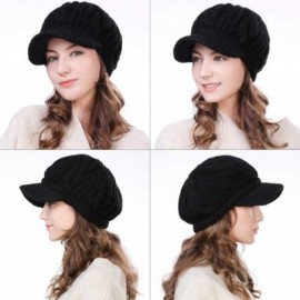 Newsboy Caps Wool Knitted Visor Beanie Winter Hat for Women Newsboy Cap Warm Soft Lined - 10120_black / Cotton Lined - CX18LD...