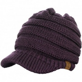 Skullies & Beanies BeanieTail Warm Knit Messy High Bun Ponytail Visor Beanie Cap- Dark Purple - C218GRWMA6I $15.78