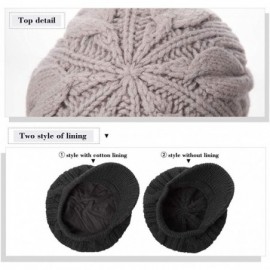 Newsboy Caps Wool Knitted Visor Beanie Winter Hat for Women Newsboy Cap Warm Soft Lined - 10120_black / Cotton Lined - CX18LD...