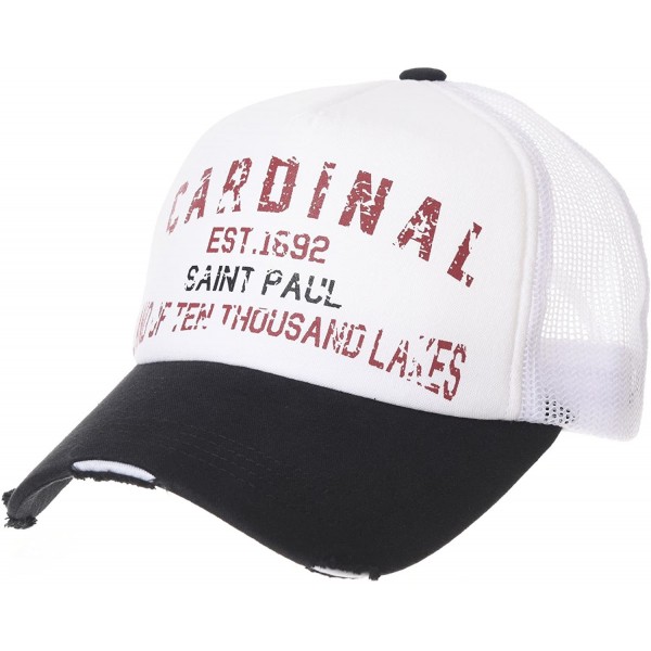 Baseball Caps Meshed Baseball Cap Vintage Trucker Hat Cardinal Lettering NCM1022 - White - CZ18E5CS4KE $21.44