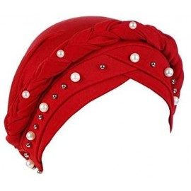 Skullies & Beanies Women India Hat Muslim Solid One Tail Chemo Beanie Scarf Turban Warm Wrap Cap - Red - CE18TN9KCNR $11.98