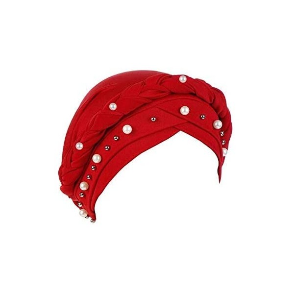 Skullies & Beanies Women India Hat Muslim Solid One Tail Chemo Beanie Scarf Turban Warm Wrap Cap - Red - CE18TN9KCNR $11.98