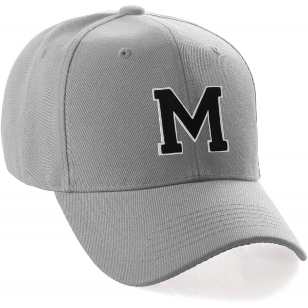 Baseball Caps Classic Baseball Hat Custom A to Z Initial Team Letter- Lt Gray Cap White Black - Letter M - CQ18IDTSLGW $13.89