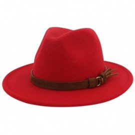 Bucket Hats Wide Brim Vintage Jazz Hat Women Men Belt Buckle Fedora Hat Autumn Winter Casual Elegant Straw Dress Hat - Red B ...