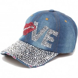 Baseball Caps Fashion Women Bling Studded Rhinestone Crystal Love Lips Baseball Caps Hats - 3 - CF12JCJVW7L $11.98