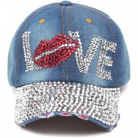 Baseball Caps Fashion Women Bling Studded Rhinestone Crystal Love Lips Baseball Caps Hats - 3 - CF12JCJVW7L $11.98