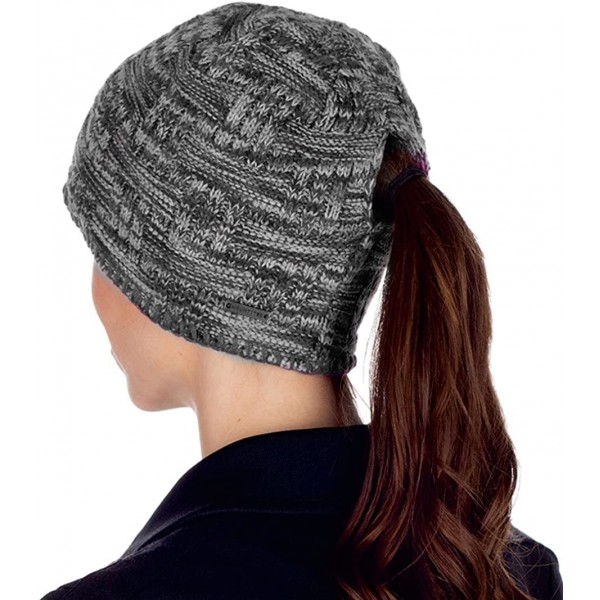 Skullies & Beanies Ladies Space Dye Knit Ponytail Beanie Hat - Black - CD186MZXACZ $17.96