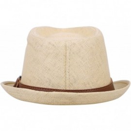 Fedoras Mens Womens Short Brim Structured Straw Fedora Hat Summer Sun Hat - Natural Hat Brown Belt - CU18COG3K7G $11.96