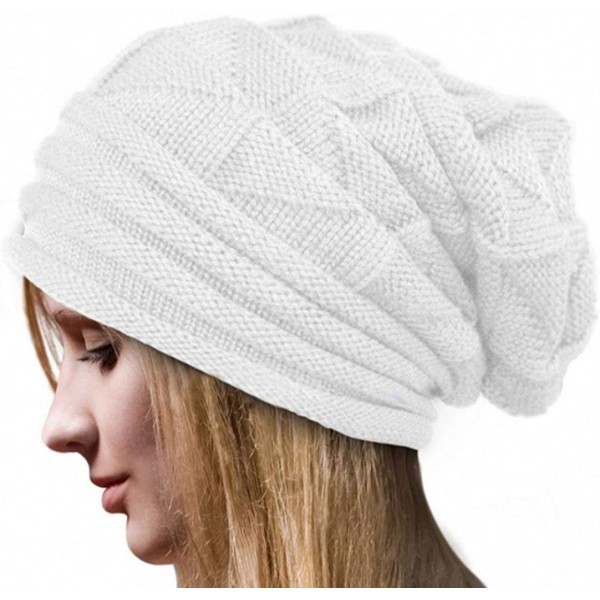 Skullies & Beanies Women Hat- Women Fashion Winter Warm Hat Girls Crochet Wool Knit Beanie Warm Caps - (Fluff) White - CG1889...