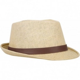 Fedoras Mens Womens Short Brim Structured Straw Fedora Hat Summer Sun Hat - Natural Hat Brown Belt - CU18COG3K7G $11.96