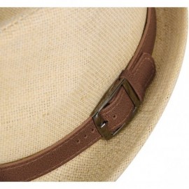 Fedoras Mens Womens Short Brim Structured Straw Fedora Hat Summer Sun Hat - Natural Hat Brown Belt - CU18COG3K7G $11.96