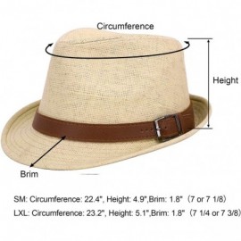 Fedoras Mens Womens Short Brim Structured Straw Fedora Hat Summer Sun Hat - Natural Hat Brown Belt - CU18COG3K7G $11.96